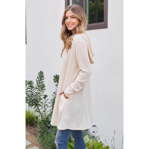 Perfect Peach Women Open Front Hooded Cardigan Sweater Size XL Light Peach NWOT - Picture 4 of 10